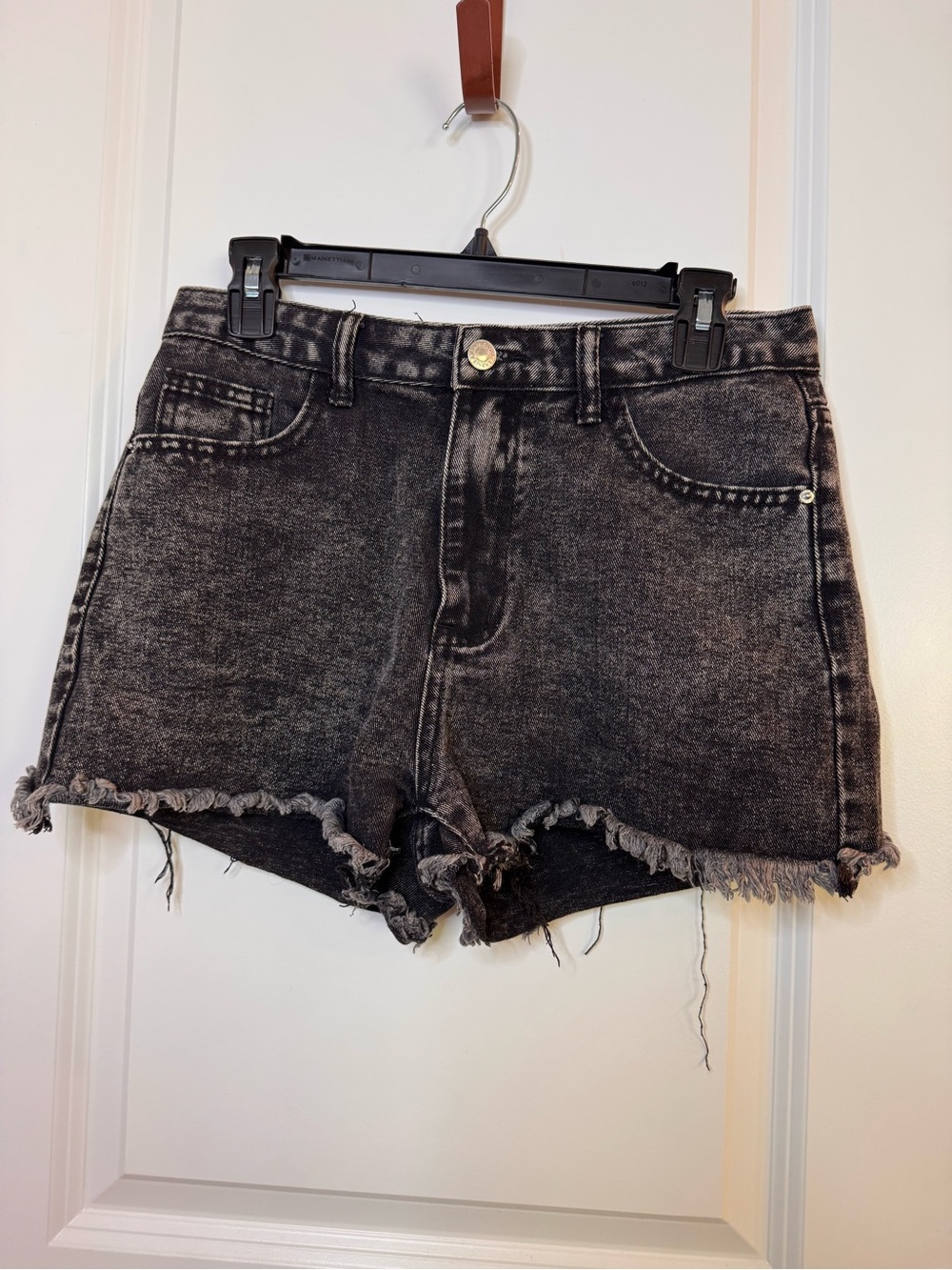 SHEIN Washed Black High-Rise Denim Shorts with Frayed Hem